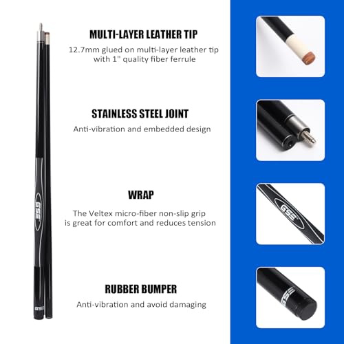 GSE Games & Sports Expert 58" 2-Piece Fiberglass Graphite Composite Billiard Pool Cue Sticks (Several Colors Available, Weight from 18oz, 19oz, 20oz, 21oz) - color: Black, style: 20oz