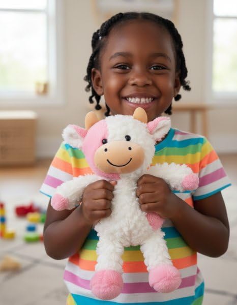 YUKOUQIAN Cow Stuffed Animal Cow Plush Doll Toy 11.8 inch for Girls Boys (Stand Cow Pink)