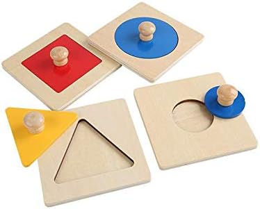 Adena Montessori Colorful Multiple Shape Puzzles Toys for 6-12 Months 1 Year Old Toddler Babies First Shapes Geometric Jumbo Knob Wooden Puzzle Color Sorter (4 Pieces)