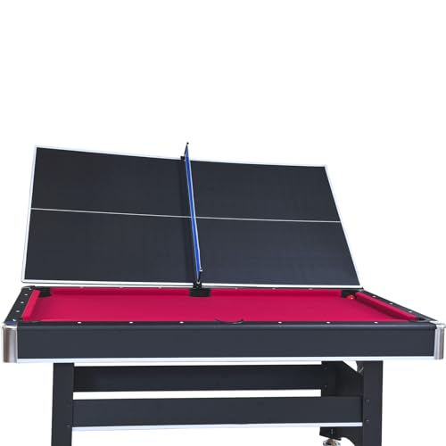 6 ft Pool Table with Table Tennis Top - Black and Red, Space-Saving, Ages, Elegant Design