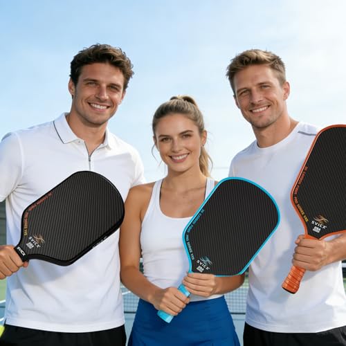 Carbon Fiber Pickleball Paddle 16mm – Professional Pickleball Paddles with Superior Control, Power & Spin – Extended Handle for Two-Handed Grip, USAPA Approved - color: Light Blue