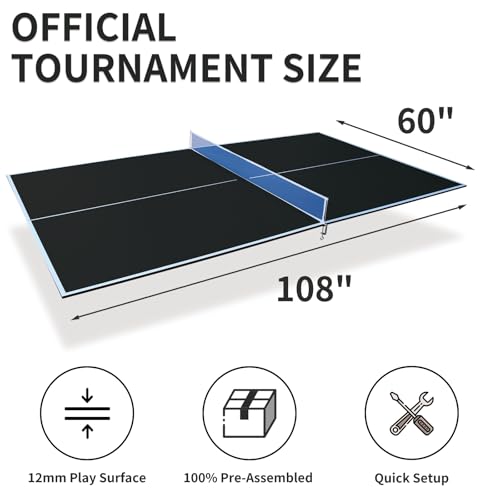 7/8/9ft Mid-Size Ping Pong Conversion Top with Net Set for Billiard and Pool Tables - Regulation Top Converts Billiards into Ping Pong Table Blue/Green/Black - color: blakc, size: 9 FT