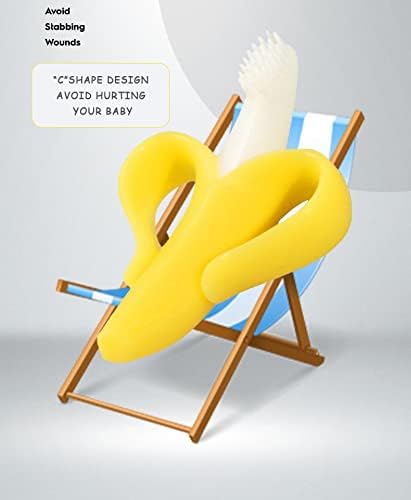 Banana Teether, Soothing Pain Relief Soft Silicone Train Baby Toothbrush, Teething Toys for Babies, Toddlers, Infants, BPA Free for Oral Hygiene, Food Grade, Soothes Babies Sore Gums