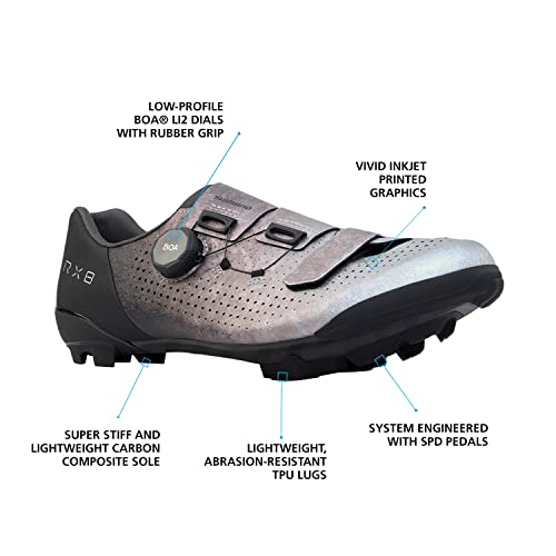SHIMANO SH-RX801 Men’s Ultralight High Performance Gravel Racing Shoe - color: Silver, size: 10-10.5