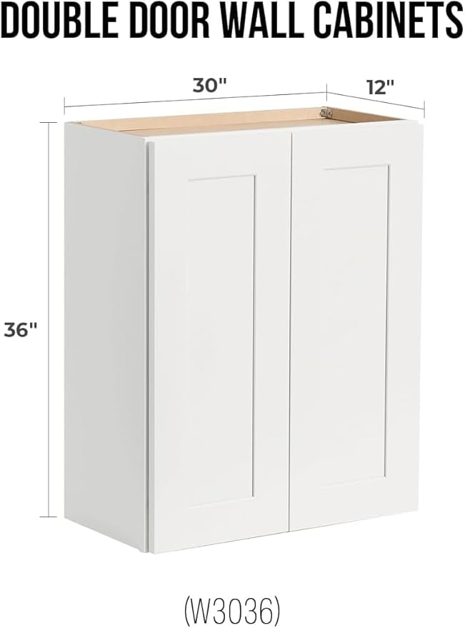 Wall-Mounted Cabinet – Solid Wood Shaker Style Medicine Cabinet with Adjustable Shelves & Soft-Close Doors for Bathroom, Kitchen, and Office Storage (White, 24" W x 12" D x 30" H)
