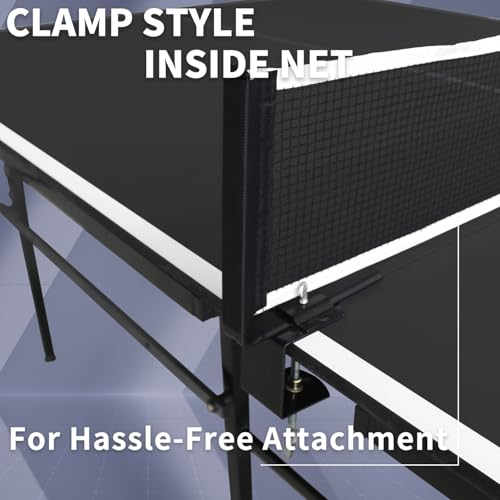 GOWE 8ft Black Mid-Size Table Tennis Table Foldable & Portable Ping Pong Table Set for Indoor Games with Net, 2 Table Tennis Paddles and 3 Balls