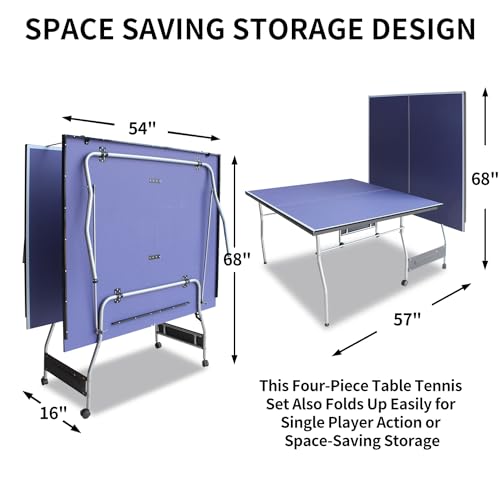 Folding & Portable 8ft Mid-Size Ping Pong Table Set for Indoor and Outdoor Games