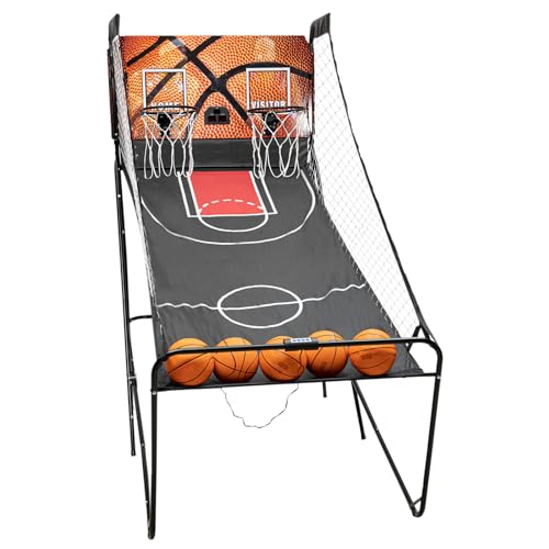 Dual Shot Basketball Arcade Game, Foldable Electronic Basketball Machine with LED Scorer and Timer, 8 Modes 2-Player Includes 5 Balls for Family Game Room Basement