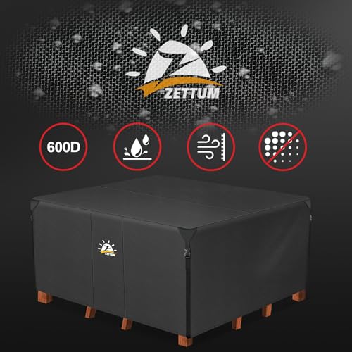 Zettum Patio Furniture Cover Square - 600D Outdoor Table Cover Waterproof & Heavy Duty, Extra Large Lawn Furniture Set Covers for Outside Dining Table and Chairs Seating Combo - 106 x 106 x 28 Inch - size: 2) Square - 106"L x 106"W