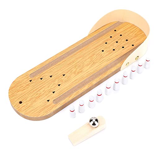 Mini Bowling Toy Set - Sturdy Wooden Desktop Bowling Game for Kids and Adults - Fun Stress Reliever - Approx. 295mm