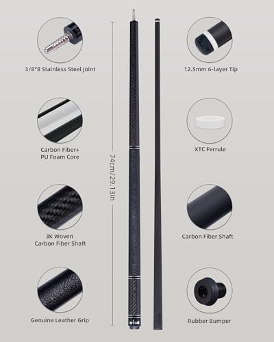 CRICAL Carbon Fiber Pool Cue with Stick Low Deflection Shaft - 58 Inch Billiard Cue Stick with Cowhide Grip & 3K Weave Design, 12.5mm Tip, Fixed Weight (19oz), 3/8x8 Joint – Ideal for Players - color: CL-VP-2