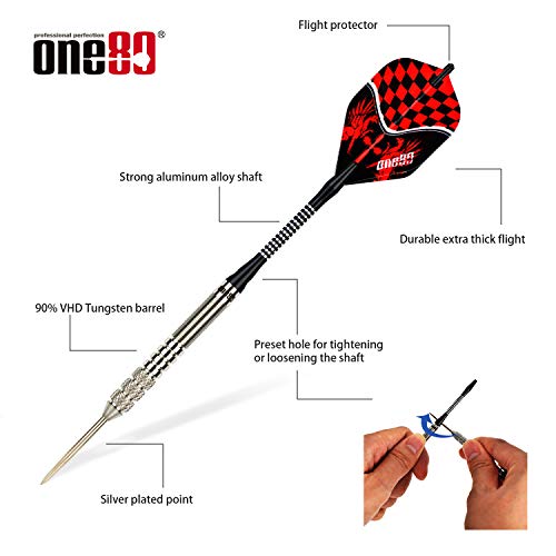 ONE80 90% VHD Steel Tip Tungsten Dart, Professional Barrel Style with Extra Flights, Shafts and Sharpener Gift Box Packaging - style: D-22g