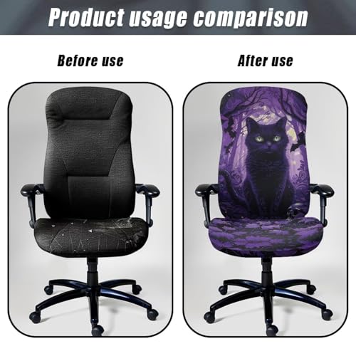 Cat Office Chair Covers, Computer Universal Protective Stretchable Chair Seat Covers Desk Armrest Covers Slipcovers Pads Office Cushion Backrest for Rotating - color: Cat, size: Large