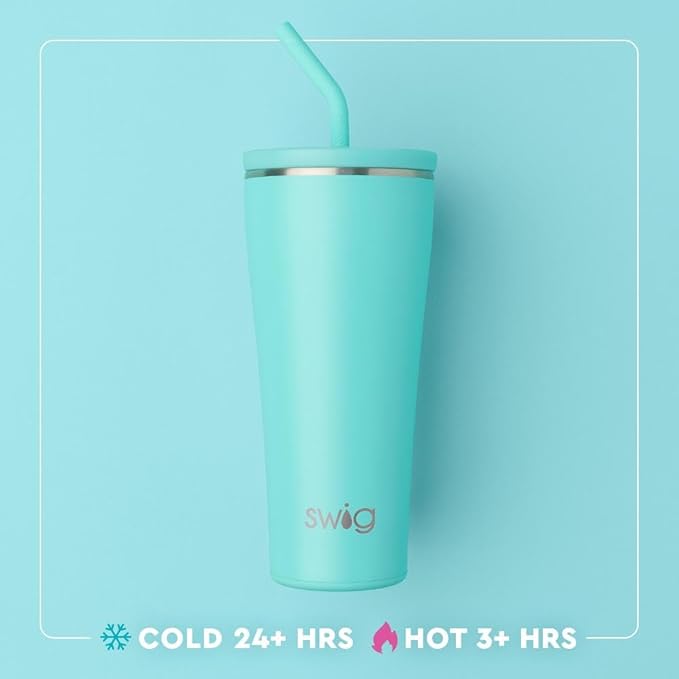 Swig Life 32oz Straw Tumbler, Travel Coffee Tumbler with Lid, Cup Holder Friendly Travel Coffee Mug, Stainless Steel, 32 oz Reusable Insulated Coffee Mug (Saturdays In Columbus)