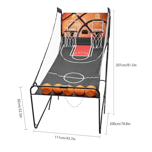 Dual Shot Basketball Arcade Game, Foldable Electronic Basketball Machine with LED Scorer and Timer, 8 Modes 2-Player Includes 5 Balls for Family Game Room Basement