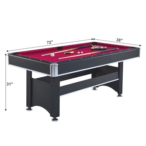 6 ft Pool Table with Table Tennis Top - Black and Red, Space-Saving, Ages, Elegant Design