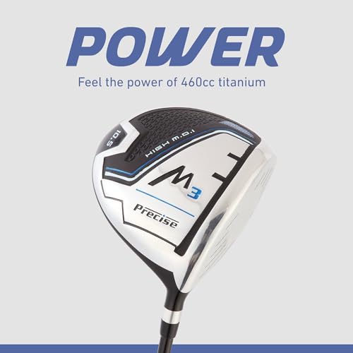 Precise M3 Men’s 14-Piece Golf Set – 460cc Driver, Wood, Hybrid, 6-PW Irons, Putter, Stand Bag, 3 Headcovers and Cover - RH - size: Blue - Tall Size +1”