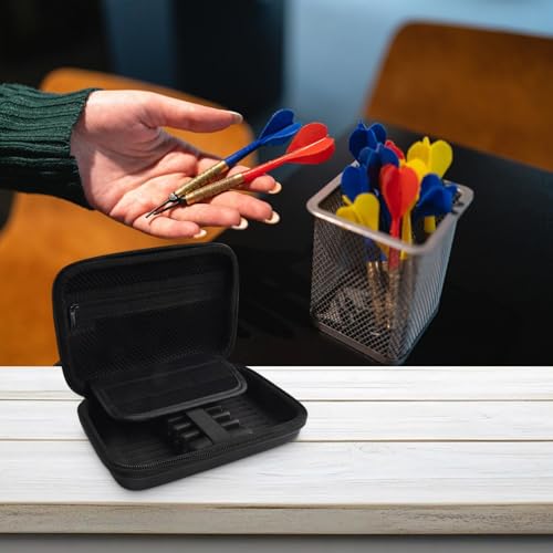 For EVA Darts Case Organizer Hard Shell Protection Storage for Steel Tip Soft Tip Plastic Tip Darts Holds 6 Darts Shafts Flights Tips Mesh Pockets Hand Strap Compact Pouch Blue 19x13x5cm