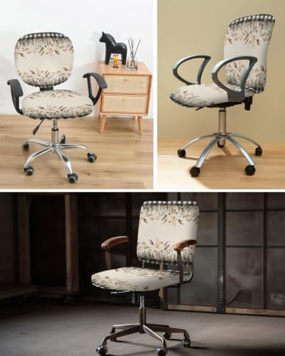 Savannan Office Chair Cover, Vintage Autumn Wildflower Protective Stretch Elastic Universal Cover for Desk Task Chair,Computer Rotating Chair 1 Pcs Geometric Black Plaid