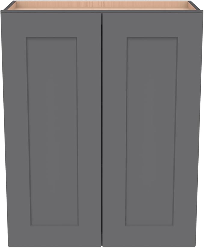 Wall-Mounted Cabinet – Solid Wood Shaker Style Medicine Cabinet with Adjustable Shelves & Soft-Close Doors for Bathroom, Kitchen, and Office Storage (Pebble Gray, 42" W x 12" D x 30" H)