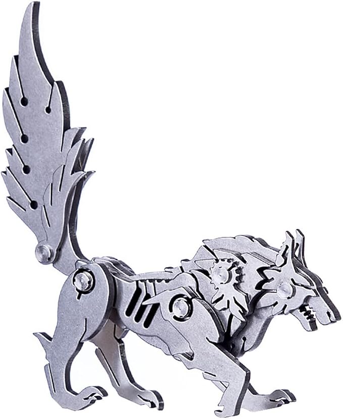 Microworld 3D Metal Puzzle, Mechanical Wolf 3D Metal Model Kits, Steel Warcraft Collection DIY Animal Brain Teasers Simple 3D Puzzles Home Decor Art Craft Gifts Toys for Adult Teens