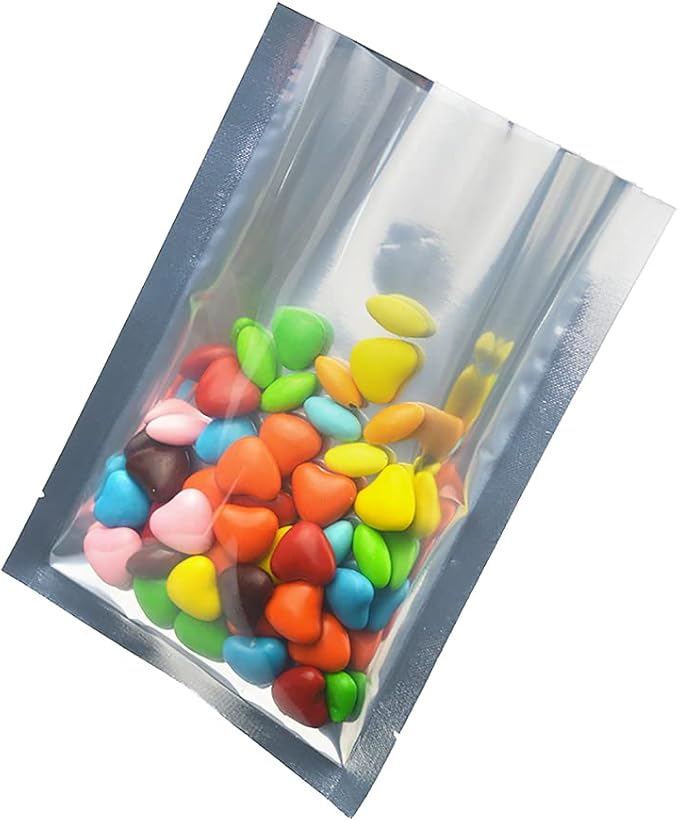 200 Pack 3.1x4.7 inch Silver Aluminum Foil Pouch Heat Seal Front Window Plastic Mini Open Top Flat Vacuum Packaging Mylar Bag Food Small Sample Mylar Storage with Tear Notch