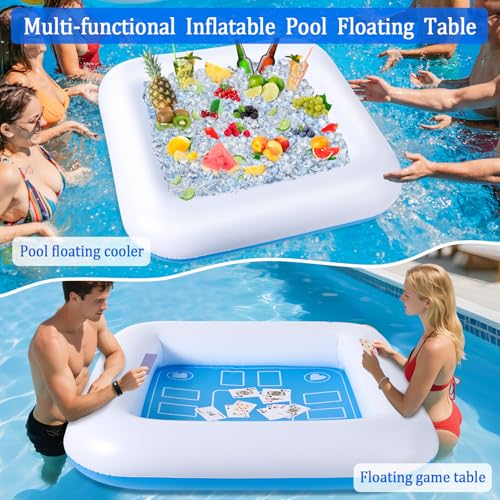 Pool Inflatable Game Table with Waterproof Playing Cards(35.5 inches×35.5 inches,Blue/White) - size: 1 Set