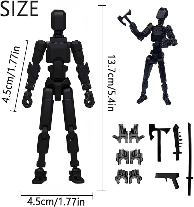 Dumwick Titan13 Action Figure, Lucky Robot 13 Action Figure,3D Printed Multi-Jointed Movable Action Figures,Dummy Robot 13 Figure Creative Gifts for Kids Adults (Black)