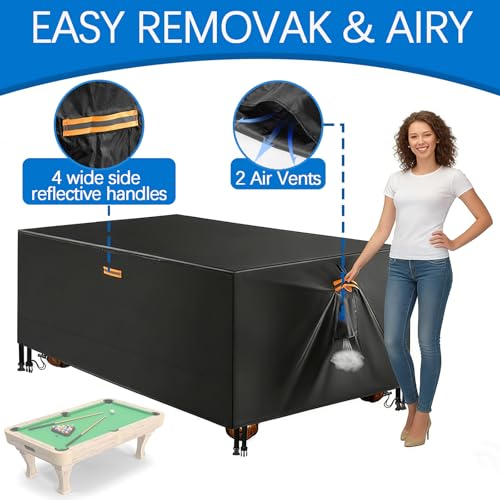 Waterproof Billiard Table Cover 6/6.5/7/7.5/8/8.5/9/10/12ft with Air Vents Handles Pool Table Covers Full Cover 600D Heavy-Duty Protection for Snooker Tables Covers,Silver,7FT(89"×46"×32") - color: Silver, size: 7FT(89"×46"×32")