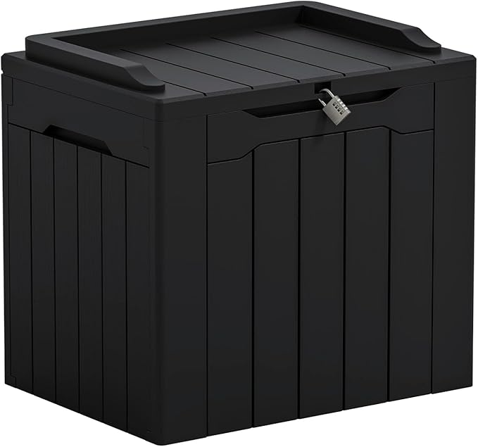 Greesum Outdoor Storage Box 31 Gallon Storage Box with Lid for Patio Furniture, Garden Tools, Pool Supplies, Waterproof and UV Resistant, Lockable, Dark Black