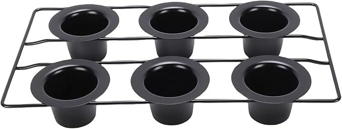 6 Cup Popover Pan, Non Stick Carbon Steel Bakeware, Wire Rack Baking Pan with Even Baking Function, Ideal for Popovers & Muffins