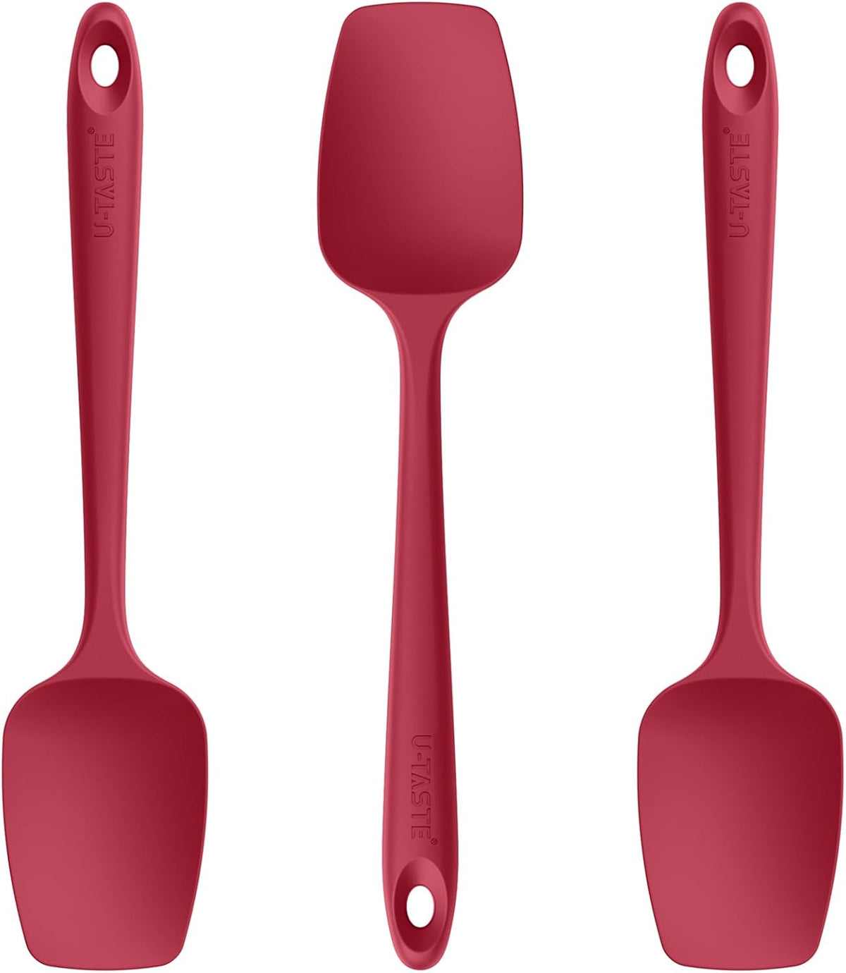 U-Taste Silicone Spoon Spatula Set: 480ºF Heat Resistant Food Grade Flexible Rubber Spoonula, Nonstick Cooking Mixing Scooping Kitchen Baking Scraper Utensils Set of 3 for Pan, Pot, Bowl (Red)