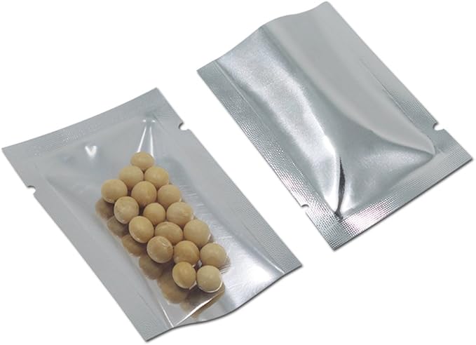 Silver Aluminum Foil Pouch Heat Seal Front Window Plastic Mini Open Top Flat Vacuum Packaging Mylar Bag Food Small Sample Mylar Food Storage Package (200, 9x13cm(3.5x5.1 inch))