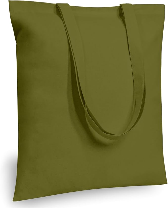 TOPDesign 6-Pack Economical 16"x15" Olive Green Cotton Tote Bags, Lightweight Medium Reusable Grocery Shopping Cloth Bags, Suitable for DIY, Advertising, Promotion, Gift, Activity