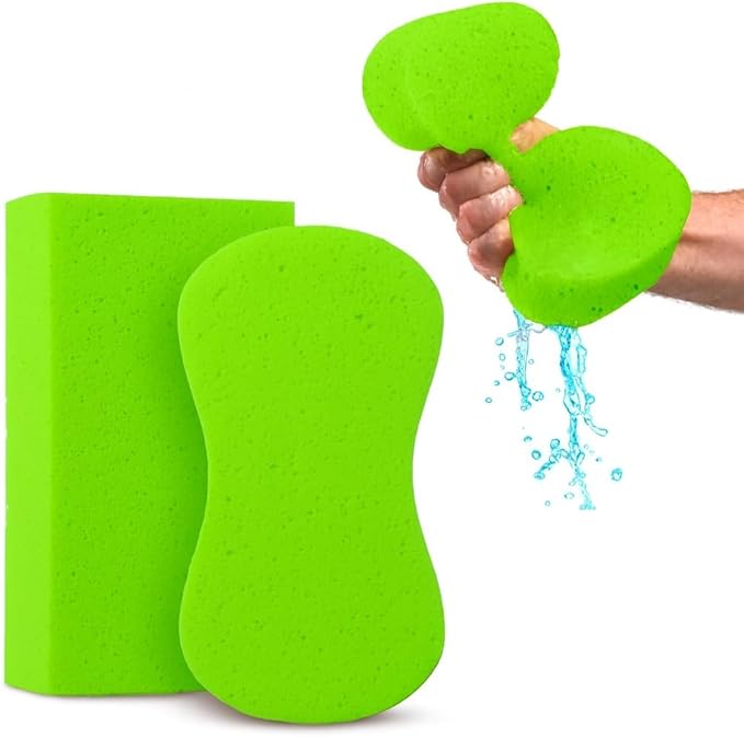Multi-Purpose Sponges for Cleaning - Lime Green 2 Pack, Large Sponges for Car Washing, Tile & Grout, All Purpose Cleaning