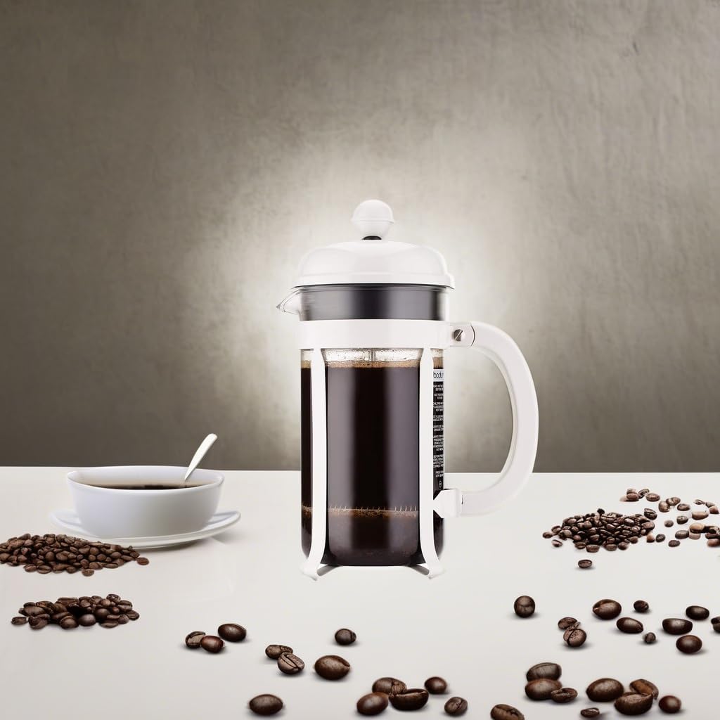 Bodum 34oz Chambord French Press Coffee Maker, High-Heat Borosilicate Glass, Stainless Steel, White – Made in Portugal