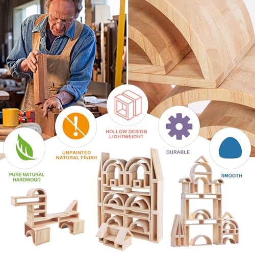 Xylolin Over-Sized Hollow Wooden Block Set for Kids, Natural 29 Piece Set of Large Wood Blocks, Preschool Toddler Building and Stacking Blocks, Wooden Toys Building Blocks for Kindergarten
