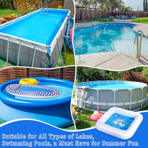 Pool Inflatable Game Table with Waterproof Playing Cards(35.5 inches×35.5 inches,Blue/White) - size: 1 Set