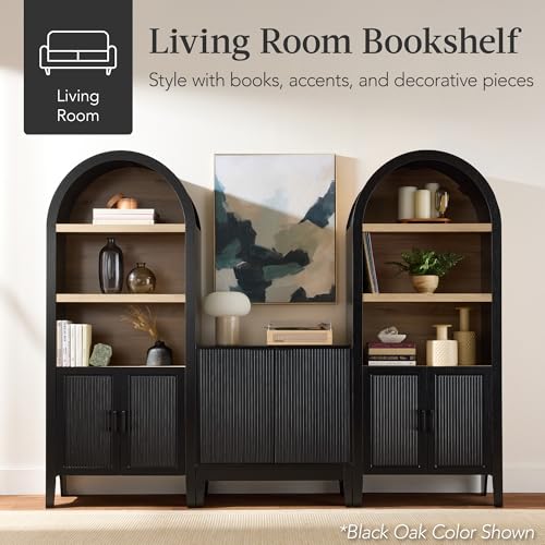 Best Choice Products 72" Tall Arched Pantry Cabinet w/Reeded Doors, 5-Tier Bookshelf, Armoire, Hutch, Bookcase, Storage Cabinet w/Adjustable Shelves, for Dining Room and Livingroom - Walnut - color: Large - Walnut