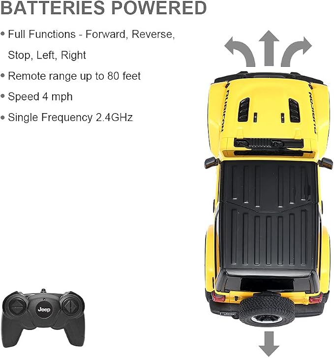 RASTAR RC Toy, 1/24 Scale Wrangler JL Remote Control RC Car, Rubicon Model Vehicle for Kids, Yellow