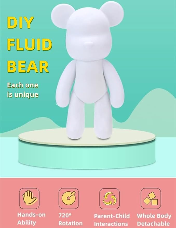 HANDA DIY Painting Fluid Bear Teddy Bear Violent Bear Gloomy Bear Painting Kit Set Creative Home Decorations Handmade Doll Figurine Toys Gift for Birthday Valentines (13.4 inch, Orange+Green)