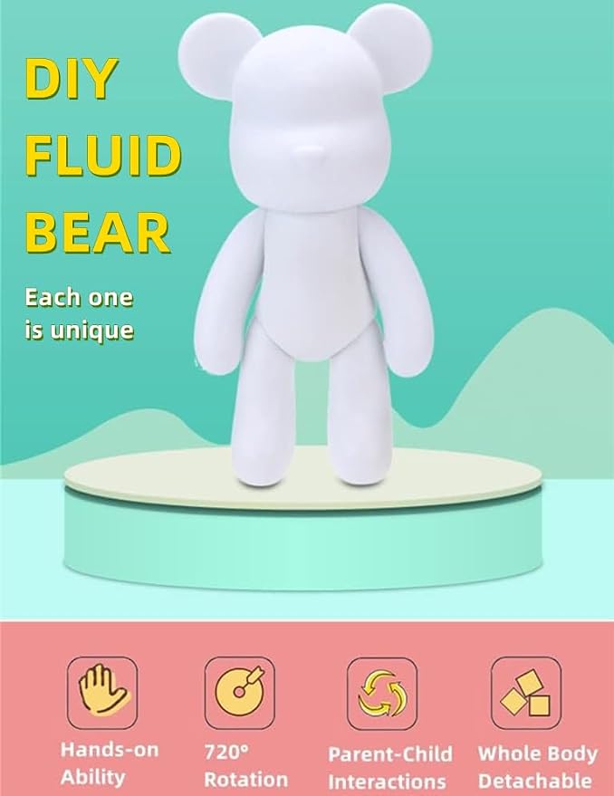 HANDA DIY Painting Kit Set - Bear Fluid Teddy Violent Gloomy Doll Figurine Toys Gift for Birthday Valentines (13.4 inch, Bear Mold)