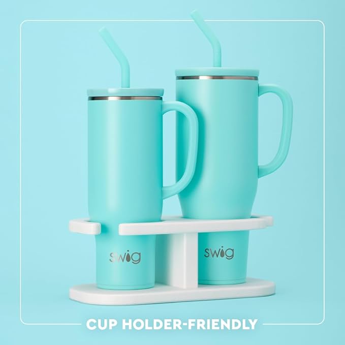 Swig Life 30oz Mega Mug, 30oz Tumbler with Handle and Straw, Large Insulated Tumblers, Cup Holder Friendly Travel Mug, Stainless Steel 30 oz Tumbler, Reusable Insulated Water Bottle (High Tide)