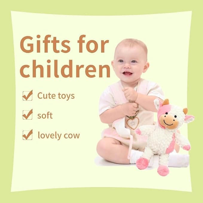 YUKOUQIAN Cow Stuffed Animal Cow Plush Doll Toy 15.7 inch for Girls Boys (Stand Cow pink15.7)