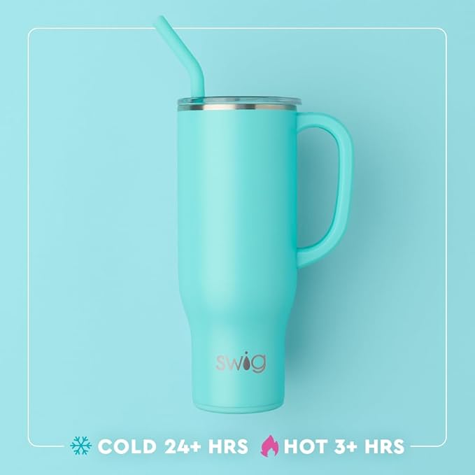 Swig Life 30oz Mega Mug, 30 oz Tumbler with Handle and Straw, Cup Holder Friendly, Dishwasher Safe, Extra Large Insulated Tumbler, Stainless Steel (All American)