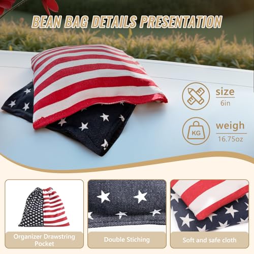 Cornhole Board Set,Corn Hole Games for Adults Outdoor,2X4FT Solid Wood Regulation Cornhole Boards with 8 Cornhole Beans Bags & Carry Case - style: Eagle's Head&American Flag