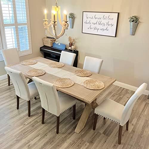 COLAMY Upholstered Parsons Dining Chairs Set of 2, Fabric Dining Room Kitchen Side Chair with Nailhead Trim and Wood Legs - Beige
