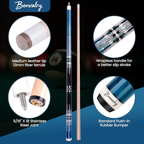 Pool Cue Kit - Stained Maple 58 Inch Pool Stick with Hard Case and Accessories for Billiards Enthusiasts - color: Blue, style: 21oz
