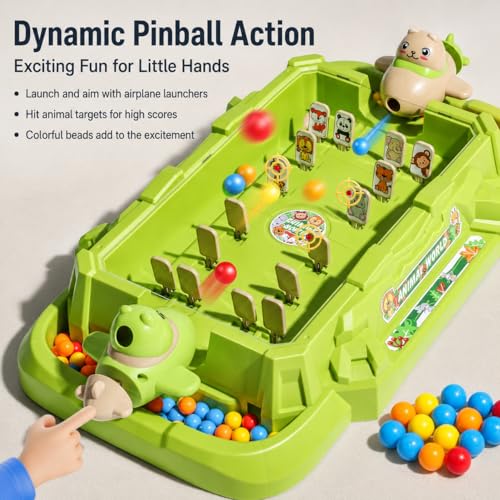 Mini Pinball Game, Airplane Theme Pinball Machine with Lights and Sounds, Electronic Scoring Desktop Game, Portable Pinball for Kids 4+