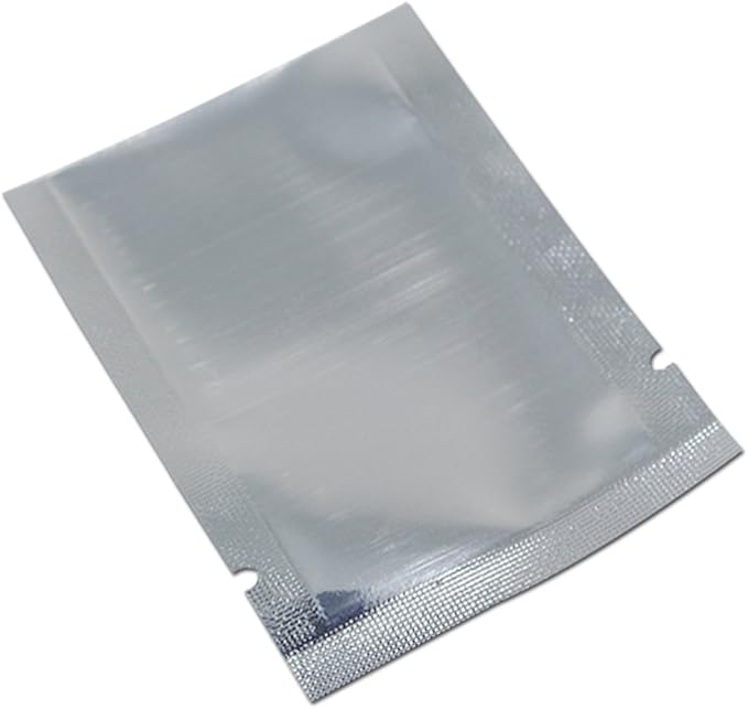 Silver Aluminum Foil Pouch Heat Seal Front Window Plastic Mini Open Top Flat Vacuum Packaging Mylar Bag Food Small Sample Mylar Storage with Tear Notch (1000, 1.9x2.7 inch)